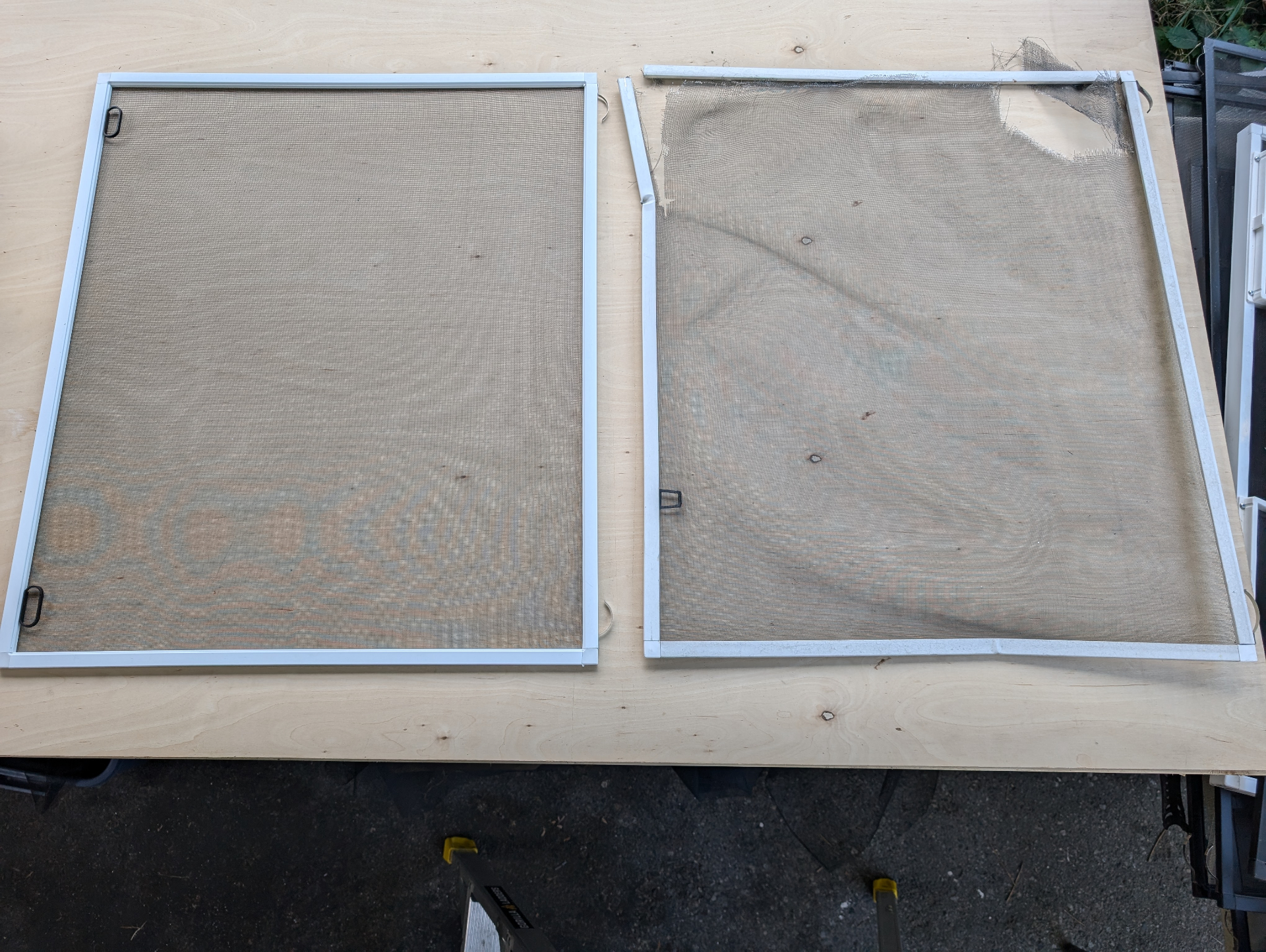 Customer's destroyed screen before restoration (right) and professionally restored screen after repair (left)